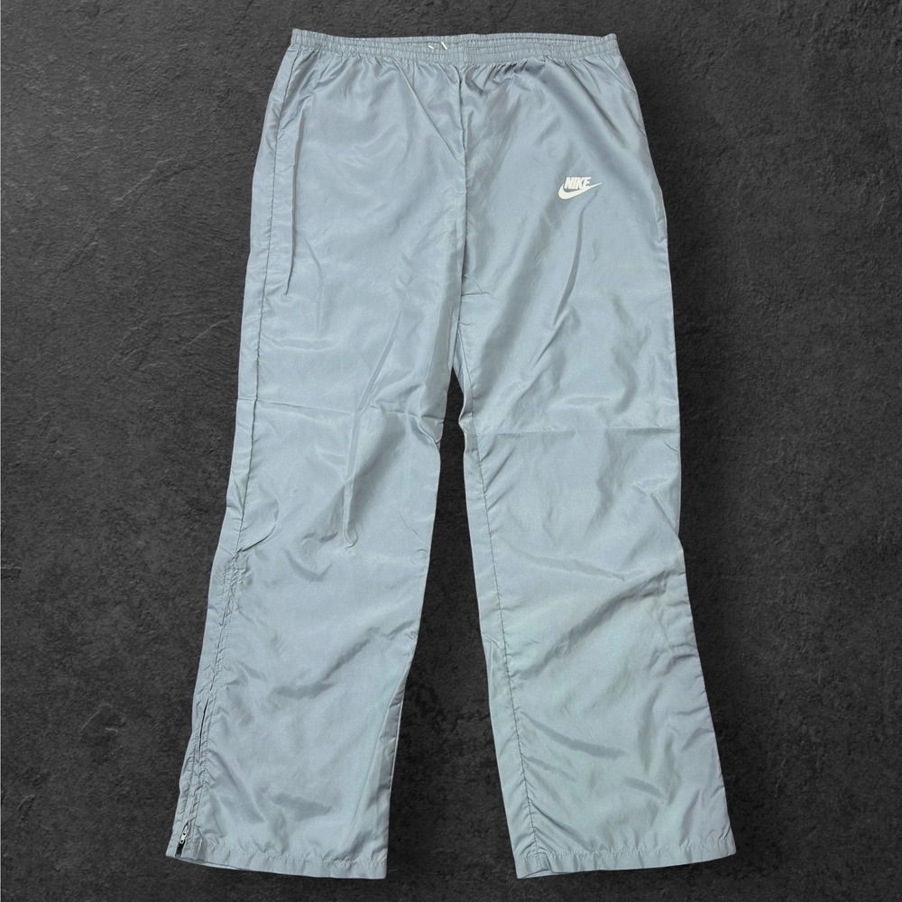 Vintage‎ Nike Windbreaker Pants Silver Gray Nylon Track Pants XL Side Zip Ankle